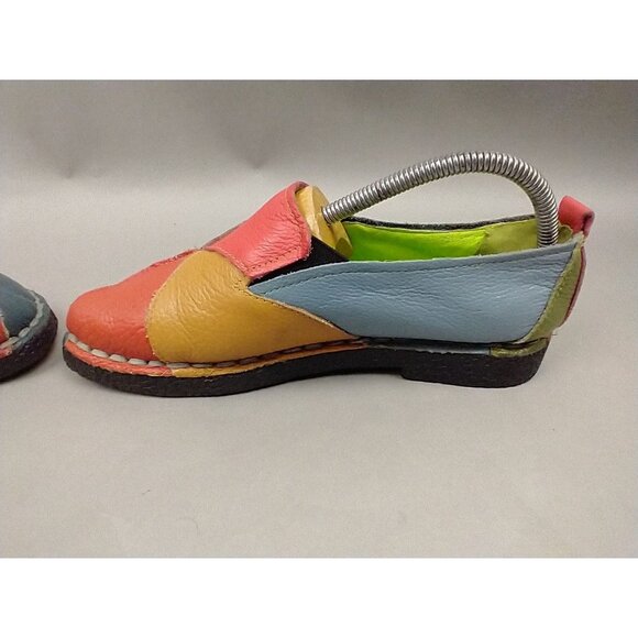 Socofy Soft Leather Patchwork Womens 9.5 Comfort Shoes Handmade Colorblock - Picture 11 of 11